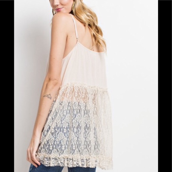 Easel Cami Tank Top Floral Lace Extender Natural - Picture 3 of 4